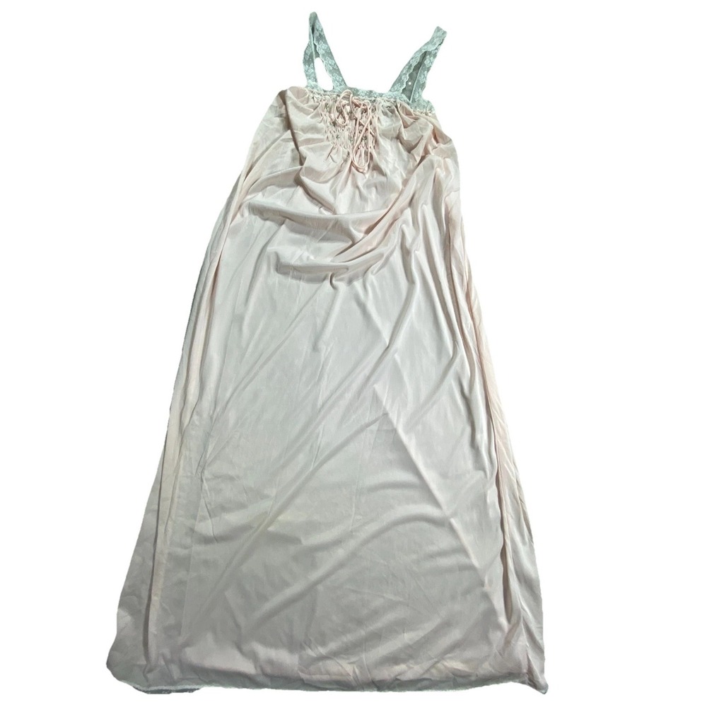 Vtg Slip Dress Womens S Light Pink Satin Pleated Lace Detail Sleepwear Nightgown